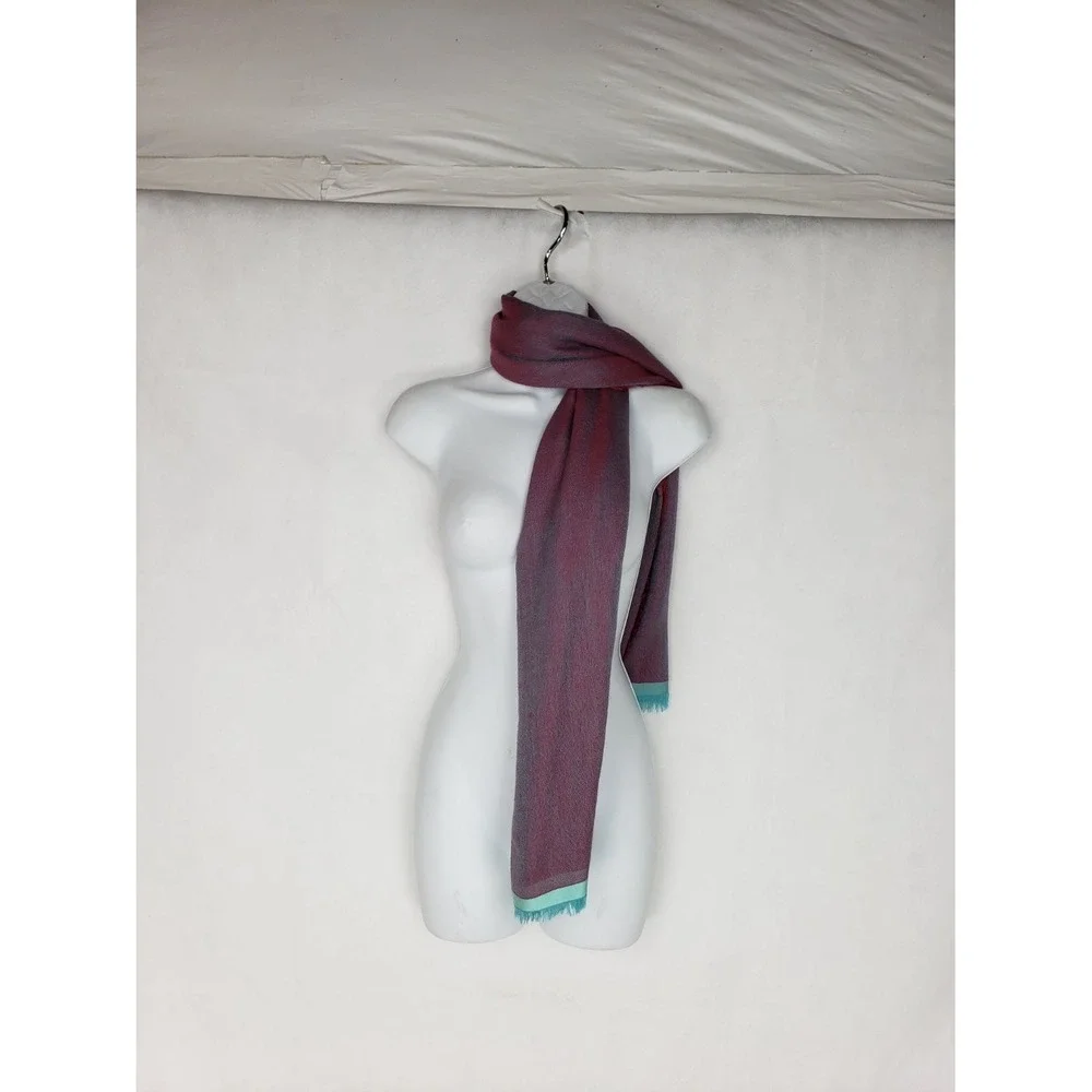 Loro Piana Italian Scarf Blue and Pink Fringe Women